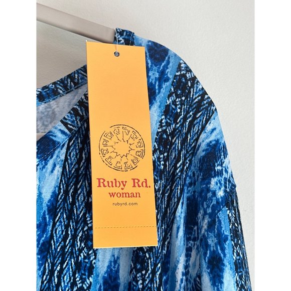 NWT Ruby Rd. Ladies Blue Abstract Summer Spring Scoop Neck Stretchy Blouse SZ 4X - Picture 6 of 9